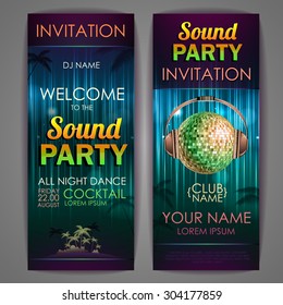 Set of disco background banners. Sound party poster