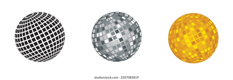 set of disco ball on white isolated