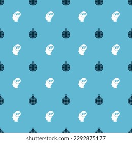Set Disco ball and Vip inside head on seamless pattern. Vector