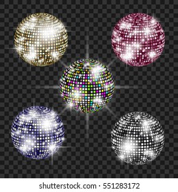 Set of disco balls. Disco background.