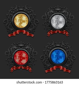 Juego de bolas de disco. Escudo de armas. Ilustración vectorial.