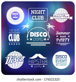 Set of disco labels. Flat design