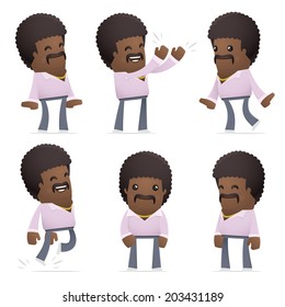 set of disco man character in different interactive  poses svg