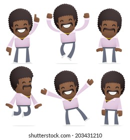 set of disco man character in different interactive  poses