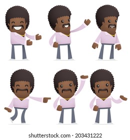 set of disco man character in different interactive  poses