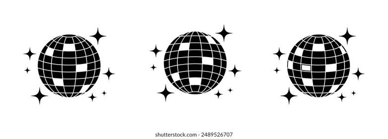 Set of Disco Shining ball icon. Disco lighting ball symbol. Vector illustration.