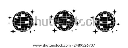 Set of Disco Shining ball icon. Disco lighting ball symbol. Vector illustration.