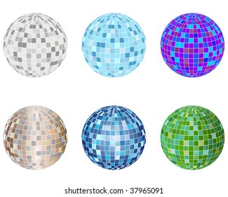 Set of disco sphere equipment in three-dimensions shape