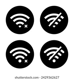 Set of disconnect wifi icon vector. Disconnected, Lost wireless connection sign symbol on black circle