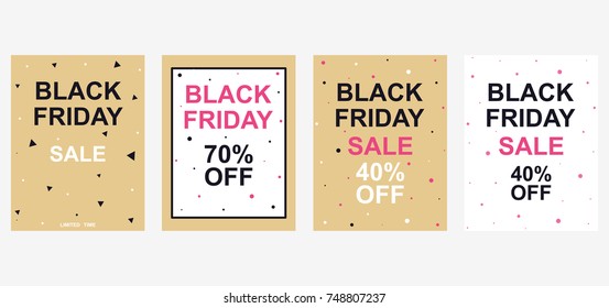 Set of discount banners on Black Friday. Abstract sale background, cover, booklet, flyer, signboard. Flat colorful vector illustration for social networking, posters, e-mail, promotional materials.