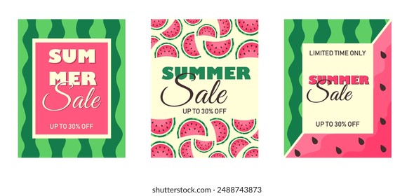 Set of discount banners. Summer discount 30%. Flat vector illustration.