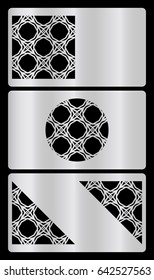 set of discount card template. Cut out cards with lace pattern. Modern geometric card for laser cutting. Vector illustration. silver metal