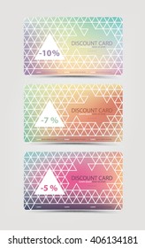 A set of discount cards with triangle abstract background.