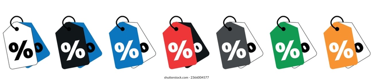 Set of discount coupon or shopping tag. Label with percentage, discount offer tag symbol. Sale price tag with discount offer. Vector illustration