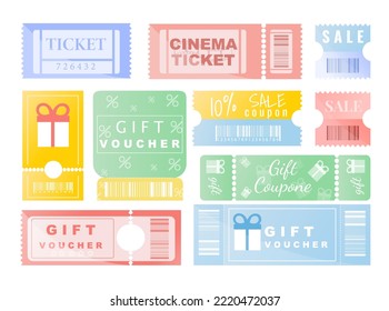 Set of discount coupons, gift vouchers.
