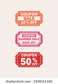 Set of discount coupons. Half price offer. Vector illustration for sale, trade.