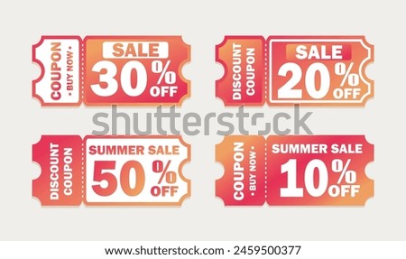Set of discount coupons. Summer discounts, sales. Vector illustration isolated on white background.