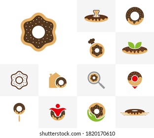 Set of Discount Donuts logo design vector template, Bakery logo concept, Creative icon symbol