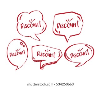 set of discount in doodle style speech bubble