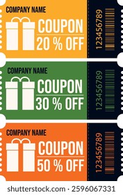 Set of discount gift coupons. Vector illustration.