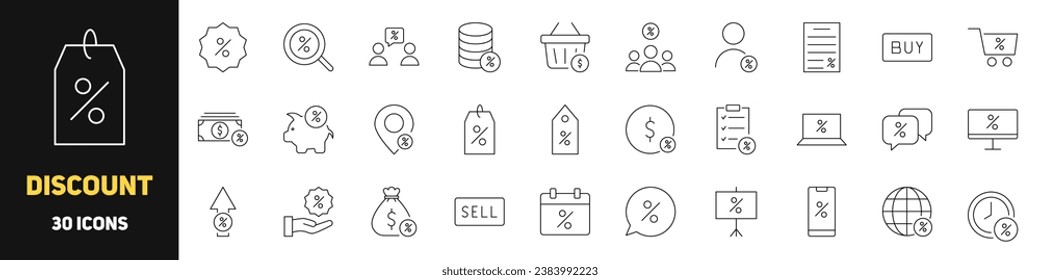 Set of discount icons. Linear style. Vector illustration