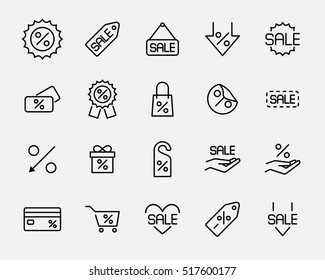 Set of discount icons in modern thin line style. High quality black outline sale symbols for web site design and mobile apps. Simple linear discount pictograms on a white background.