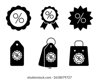 Set of Discount icons for web design, mobile app, logo, etc. Symbol of Discount isolated on white background. 