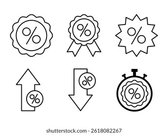 Set of Discount icons for web design and mobile app. Discount line logo. Vector illustration.