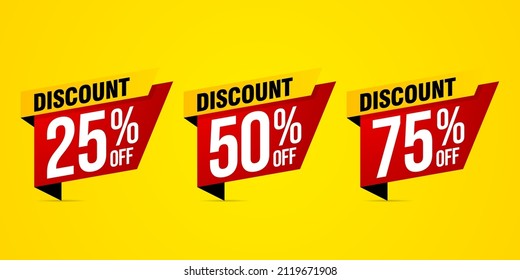 Set of discount label vector illustration, sale banner for promotional 25% off, 50% off, 75% off special offer tag sticker design element