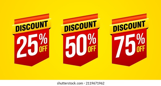 Set of discount label vector illustration, sale banner for promotional 25% off, 50% off, 75% off special offer tag sticker design element