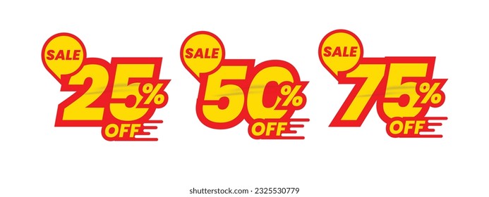 Set of discount label vector illustration, sale banner for promotional 25% off, 50% off, 75% off special offer tag sticker design element