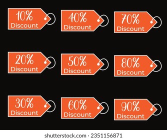Set of discount label vector illustration, sale banner for promotional 10%, 20%, 30%, 40%, 50%, 60%, 70%, 80%, 90% discount special offer tag sticker design element