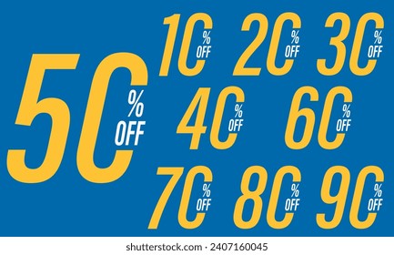 Conjunto de etiquetas de descuento vectorial Ilustración 10, 20, 30, 40, 50, 60, 70, 80, 90 por ciento, Diseño de número para una campaña publicitaria en la liquidación minorista, 