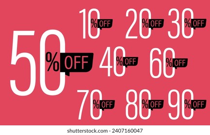 Set of discount label vector Illustration 10, 20, 30, 40, 50, 60, 70, 80, 90 percent, Number design for an advertising campaign at retail clearance, 