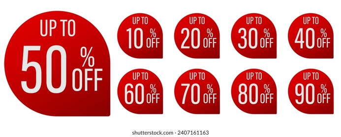 Set of discount label vector Illustration 10, 20, 30, 40, 50, 60, 70, 80, 90 percent, Promotion red and yellow design for an advertising campaign