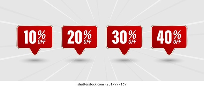 Set of discount label vector Illustration. 10, 20, 30, 40  percent off.