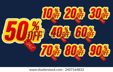 Set of discount label vector Illustration 10, 20, 30, 40, 50, 60, 70, 80, 90 percent, Promotion number design for an advertising campaign