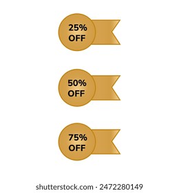 Set of discount labels ( 25%off, 50%off, 75%off) for different sales in gold colors.