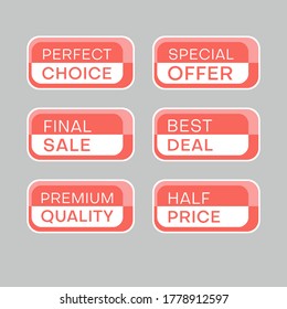 Set of discount labels to attract customers' attention. Timeless easy-to-read design. Also suitable for web page ads, tags, discount offer price labels, badges, coupons, flyers etc.