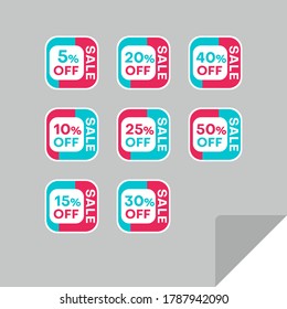 Set of discount labels to attract customers' attention. Timeless easy-to-read design. Also suitable for web page ads, tags, discount offer price labels, badges, coupons, flyers etc.