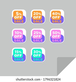 Set of discount labels to attract customers' attention. Timeless easy-to-read design. Also suitable for web page ads, tags, discount offer price labels, badges, coupons, flyers etc.
