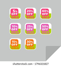 Set of discount labels to attract customers' attention. Timeless easy-to-read design. Also suitable for web page ads, tags, discount offer price labels, badges, coupons, flyers etc.