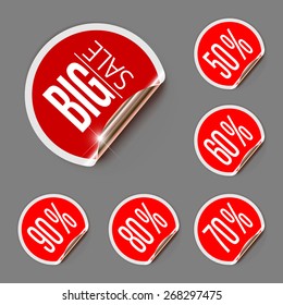 Set of Discount Labels with Curled Gold Edge. Vector Illustration