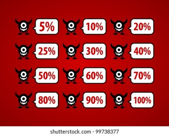 Set of discount numbers with funny monster.