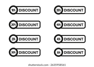 Set of Discount offer button icons, sale discount symbol, flash percentage discount vector button, black and white button discount 