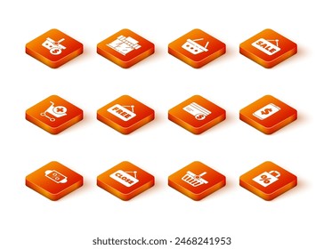 Set Discount percent tag, Hanging sign with Closed, Add to Shopping cart, Price text Free, basket, Credit card and dollar, Shoping bag discount and Smartphone icon. Vector
