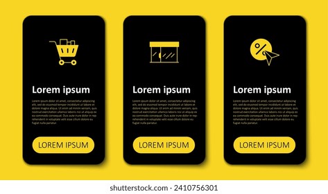 Set Discount percent tag, Market store and Shopping cart and food. Business infographic template. Vector