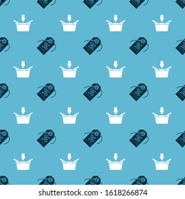 Set Discount percent tag and Shopping basket on seamless pattern. Vector