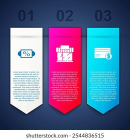Set Discount percent tag, Shopping building or market store and Credit card and dollar. Business infographic template. Vector