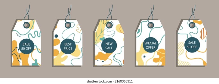 Set of discount price tags. Labels with abstract background. Template for shopping tags. Promotional sale badge. Vector illustration.